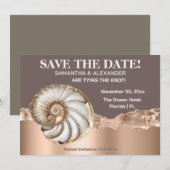 Invitation Glam Gold ivory Conch Shell Beach Save The Date (Devant / Derrière)