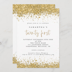 Invitation Glam Gold Parties scintillant 21e fête d'anniversa