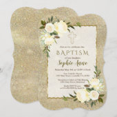 Invitation Glam Gold Parties scintillant Blanc Floral Invitat (Devant / Derrière)