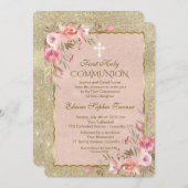 Invitation Glam Gold Parties scintillant Blush Floral First C (Devant / Derrière)