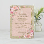 Invitation Glam Gold Parties scintillant Blush Floral First C (Debout devant)