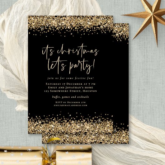 Invitation Glam Gold Parties scintillant Christmas Lets Party