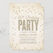 Invitation Glam Gold Parties scintillant Confetti fête de 40e (Devant / Derrière)