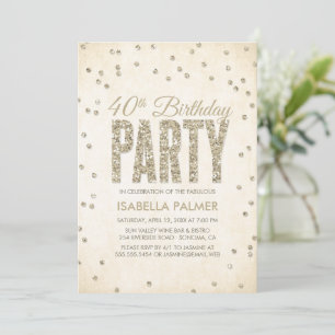 Invitation Glam Gold Parties scintillant Confetti fête de 40e