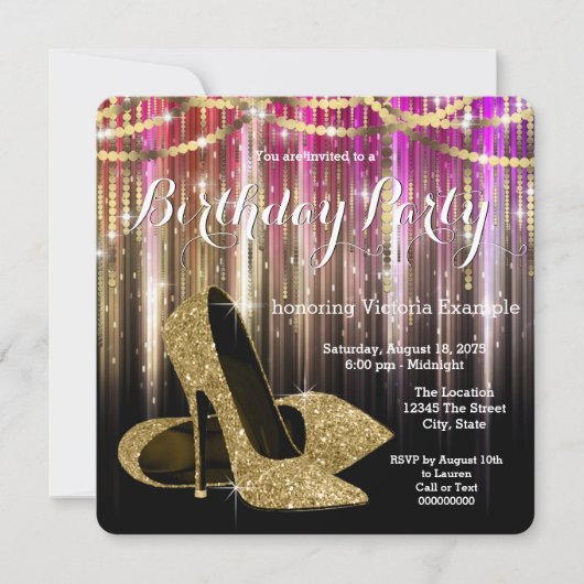 Invitation Glam Gold Parties scintillant haute talon chaussur (Devant)