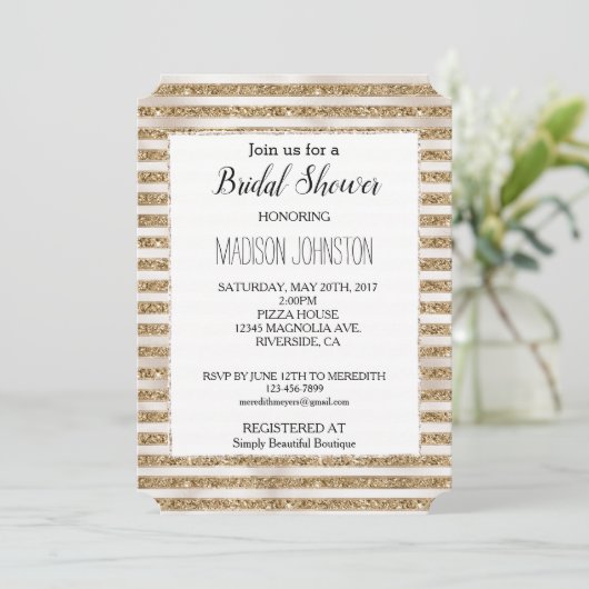 Invitation Glam Gold Parties scintillant perles rayures (Debout devant)