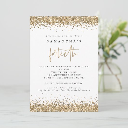 Invitation Glam Gold Parties scintillant quarantième parti (Debout devant)