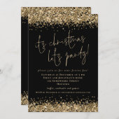 Invitation Glam Gold Parties scintillant Son Noël Lets Party (Devant / Derrière)