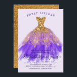Invitation Glam Gold Purple Robe Étincelle Douce 16e annivers<br><div class="desc">Glam Gold Purple Éperche robe douce 16e anniversaire Invitation</div>