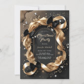 Invitation Glam Gold Ribbon Black Bow Christmas Party (Devant)