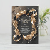 Invitation Glam Gold Ribbon Black Bow Christmas Party (Debout devant)