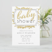 Invitation Glam Gold Sparkle Baby shower noir et blanc (Debout devant)