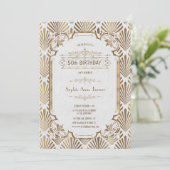 Invitation Glam Gold White Art Déco Gatsby 50e anniversaire (Debout devant)