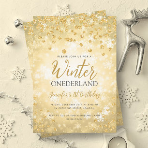Invitation Glam Gold Winter ONEDERLAND 1er anniversaire