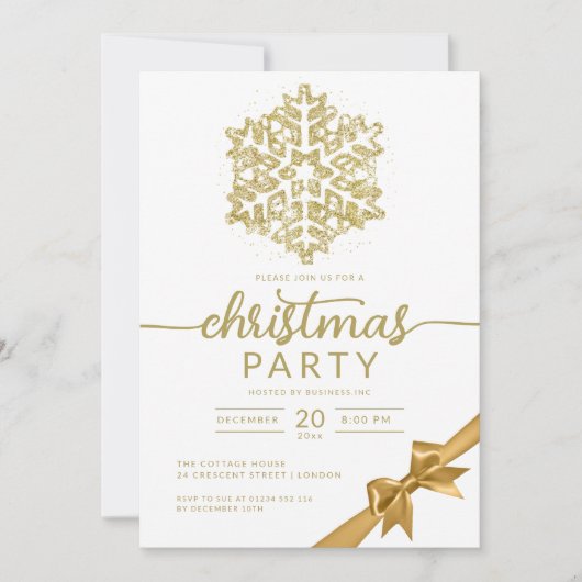 Invitation Glam Gold Winter Parties scintillant Snowflake Com (Devant)