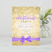 Invitation Glam Gold Winter Snowflake Company Purple Ribbon (Debout devant)