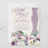 Invitation Glam Gown Rustic Floral Lavender Fête des mariées (Devant)