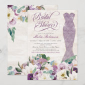 Invitation Glam Gown Rustic Floral Lavender Fête des mariées (Devant / Derrière)