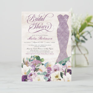 Invitation Glam Gown Rustic Floral Lavender Fête des mariées