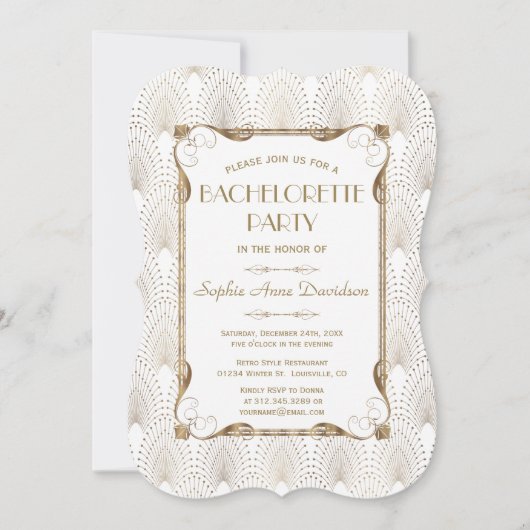 Invitation Glam Great Gatsby Gold White Bachelorte Party (Devant)