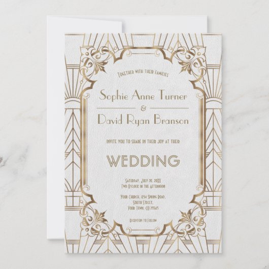 Invitation Glam Great Gatsby White Art Déco Mariage des année (Devant)