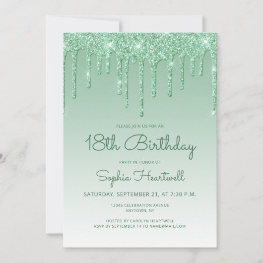 Invitation Glam Green 18e fête d'anniversaire (Devant)