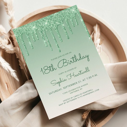 Invitation Glam Green 18e fête d'anniversaire