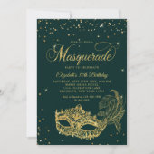 Invitation Glam Green Gold Parties scintillant Masquerade ann (Devant)