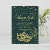 Invitation Glam Green Gold Parties scintillant Masquerade ann (Debout devant)