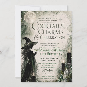 Invitation Glam Green Witch 21e Anniversaire