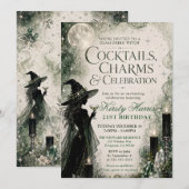 Invitation Glam Green Witch 21e Anniversaire (Devant / Derrière)