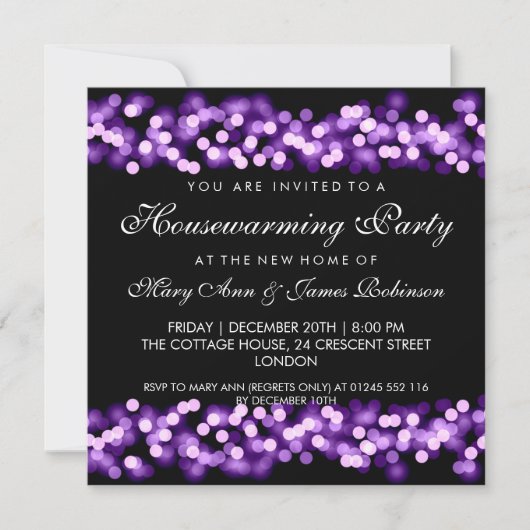 Invitation Glam Hollywood violet de la fête du réchauffement (Devant)
