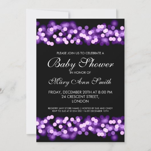 Invitation Glam hollywoodien violet Baby shower élégant (Devant)