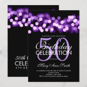 Invitation Glam hollywoodien violet de 50e anniversaire (Devant / Derrière)