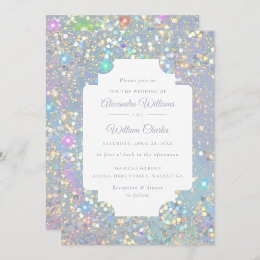 Invitation Glam Holographic Parties scintillant Mariage moder (Devant / Derrière)