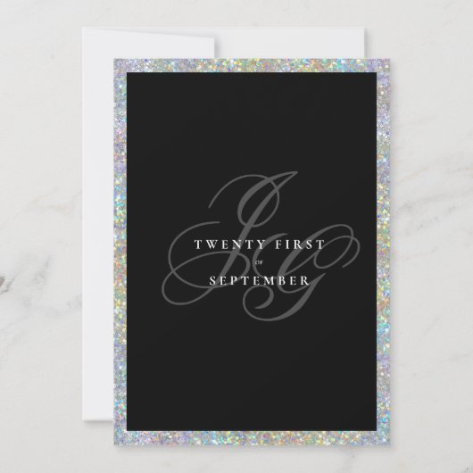 Invitation Glam holographique argent parties scintillant init (Dos)