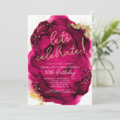 Invitation Glam Hot Rose Gold Parties scintillant Encre d'alc (Debout devant)