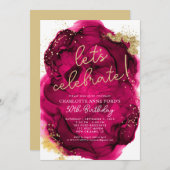 Invitation Glam Hot Rose Gold Parties scintillant Encre d'alc (Devant / Derrière)