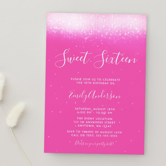 Invitation Glam Hot Rose Sweet 16