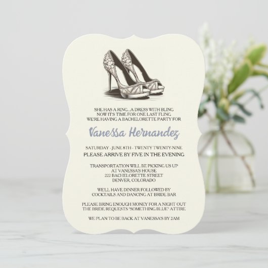 Invitation Glam ivoire Chaussures Bachelorette Party (Debout devant)