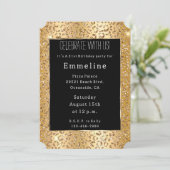Invitation Glam Jaune Parties scintillant d'or Leopard (Debout devant)