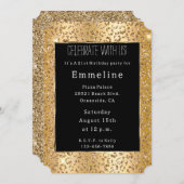 Invitation Glam Jaune Parties scintillant d'or Leopard (Devant / Derrière)