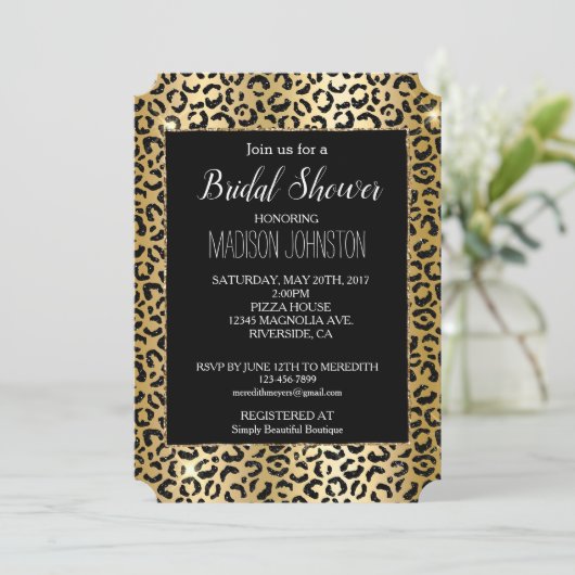 Invitation Glam Jaune Parties scintillant Noir Leopard (Debout devant)