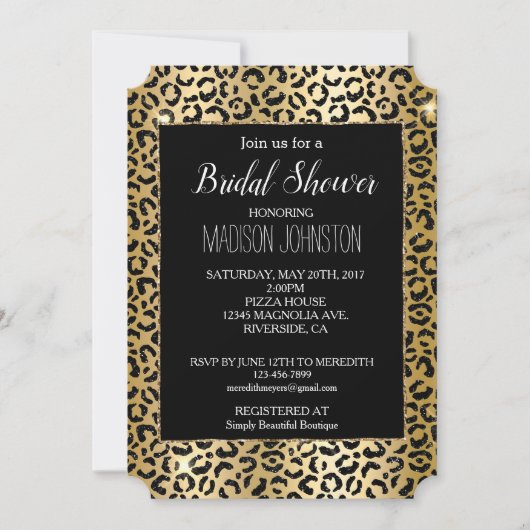 Invitation Glam Jaune Parties scintillant Noir Leopard (Devant)