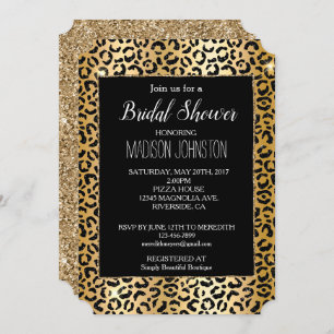 Invitation Glam Jaune Parties scintillant Noir Leopard