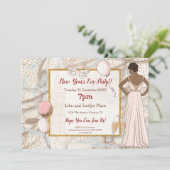 Invitation Glam Lady Gold Confetti Champagne du Nouvel An (Debout devant)