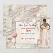 Invitation Glam Lady Gold Confetti Champagne du Nouvel An (Devant / Derrière)