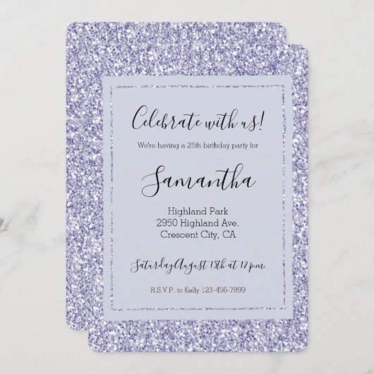 Invitation Glam Lavender Lilac Purple Parties scintillant (Devant / Derrière)