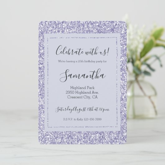 Invitation Glam Lavender Lilac Purple Parties scintillant (Debout devant)