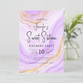 Invitation Glam Lavender violet Parties scintillant en marbre (Debout devant)